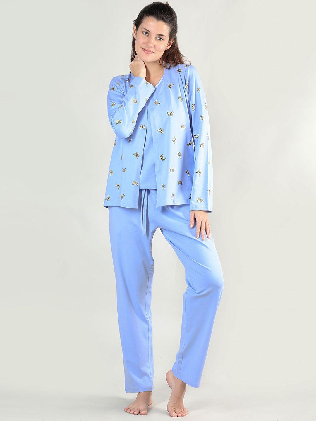 organzaa women blue & yellow printed night suit