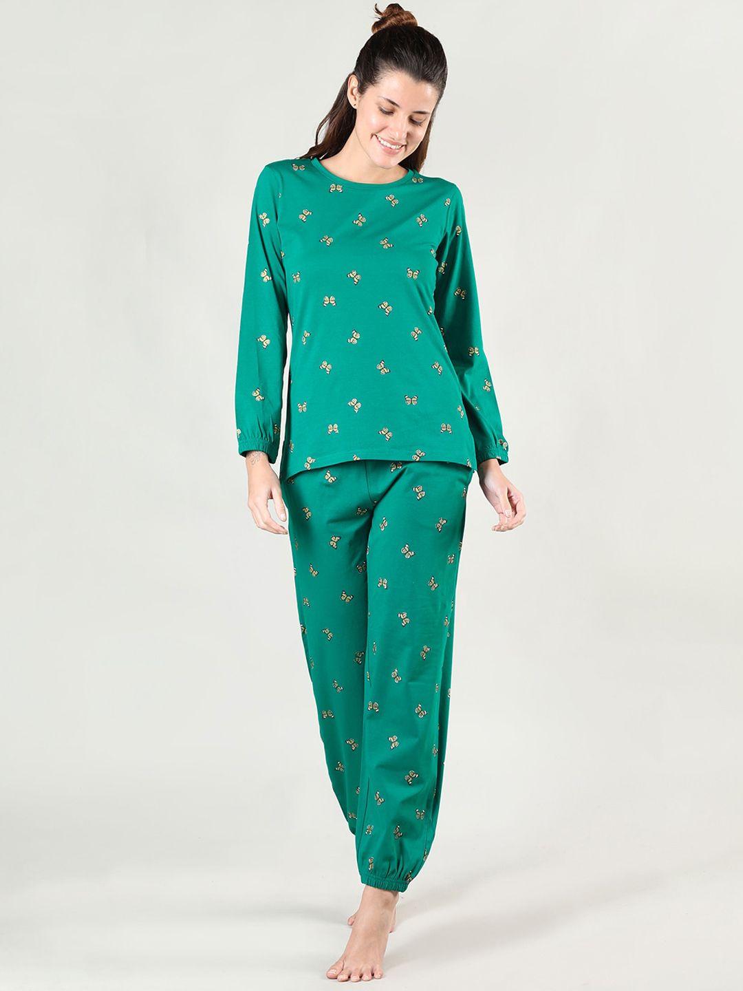 organzaa women green printed night suit