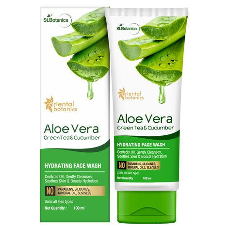 oriental botanics aloe vera, green tea & cucumber hydrating face wash - no sulphate, paraben, silicone (100 ml)