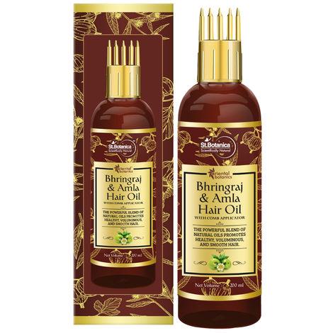 oriental botanics bhringraj & amla hair oil with comb applicator, 200ml - promotes healthy, voluminous & smooth hair
