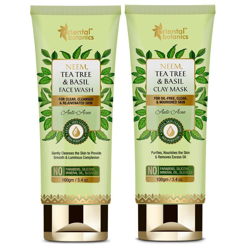 oriental botanics neem, tea tree and basil anti acne clay mask + face wash