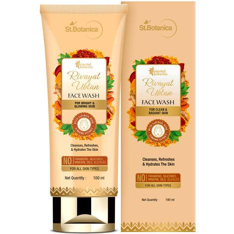 oriental botanics rivayat ubtan face wash for clean and radiant skin - with saffron, rose and turmeric extract - no parabens, silicone, mineral oils (100 ml)