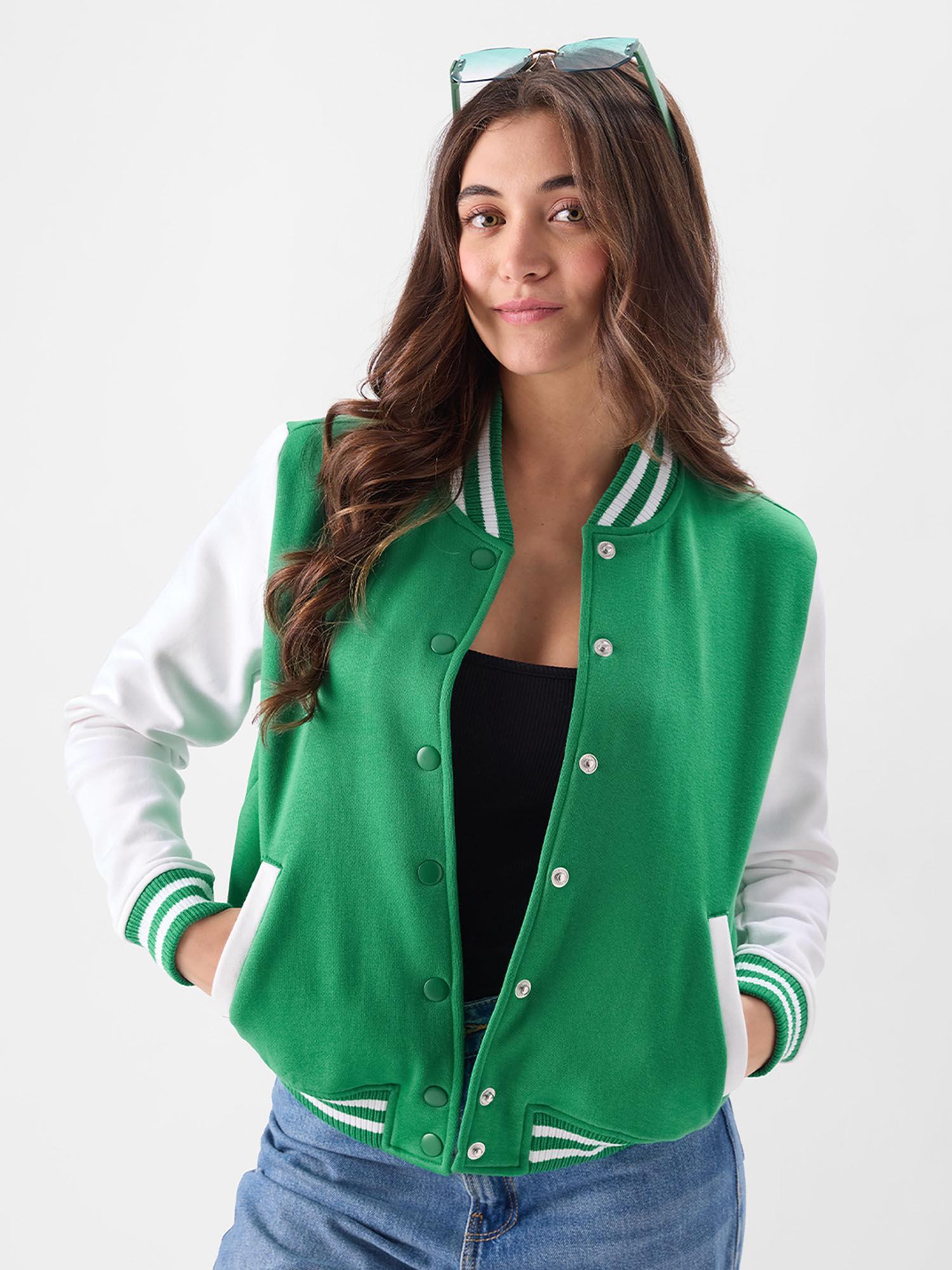 original solid green, white women varsity jackets