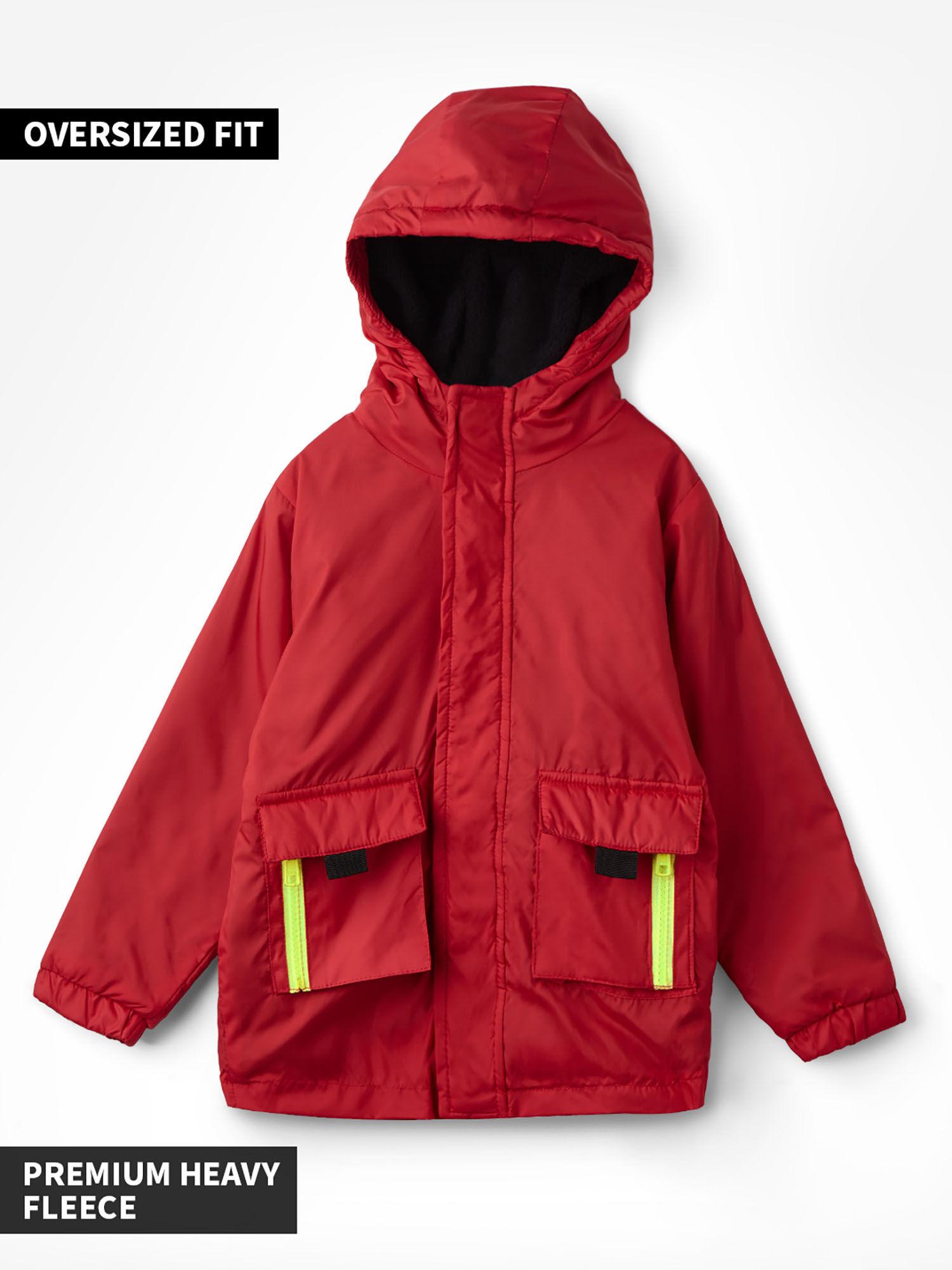 original solids: deep red boys cotton hooded utility jackets
