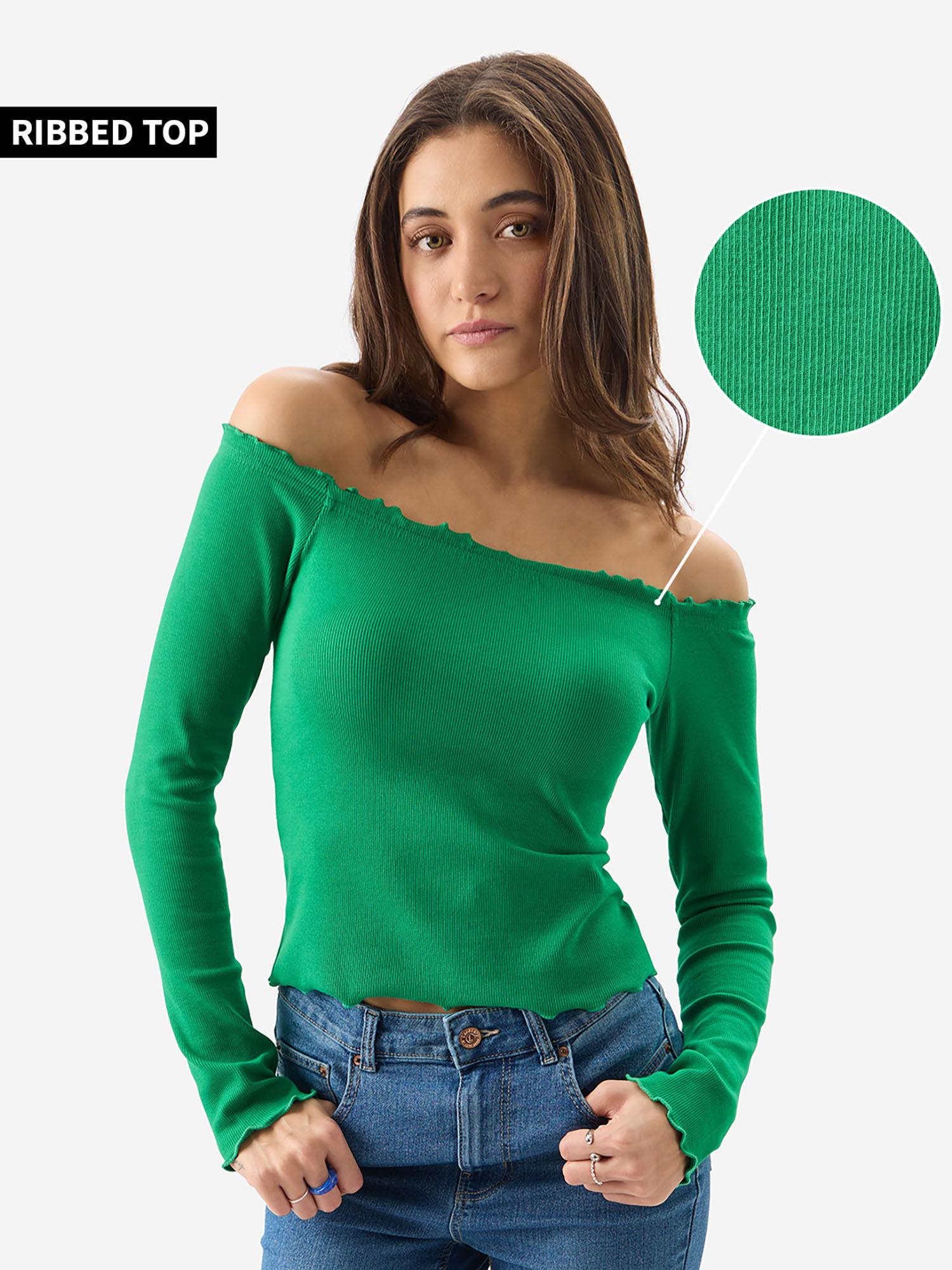 original kelly green ribbed top women full sleeves tops