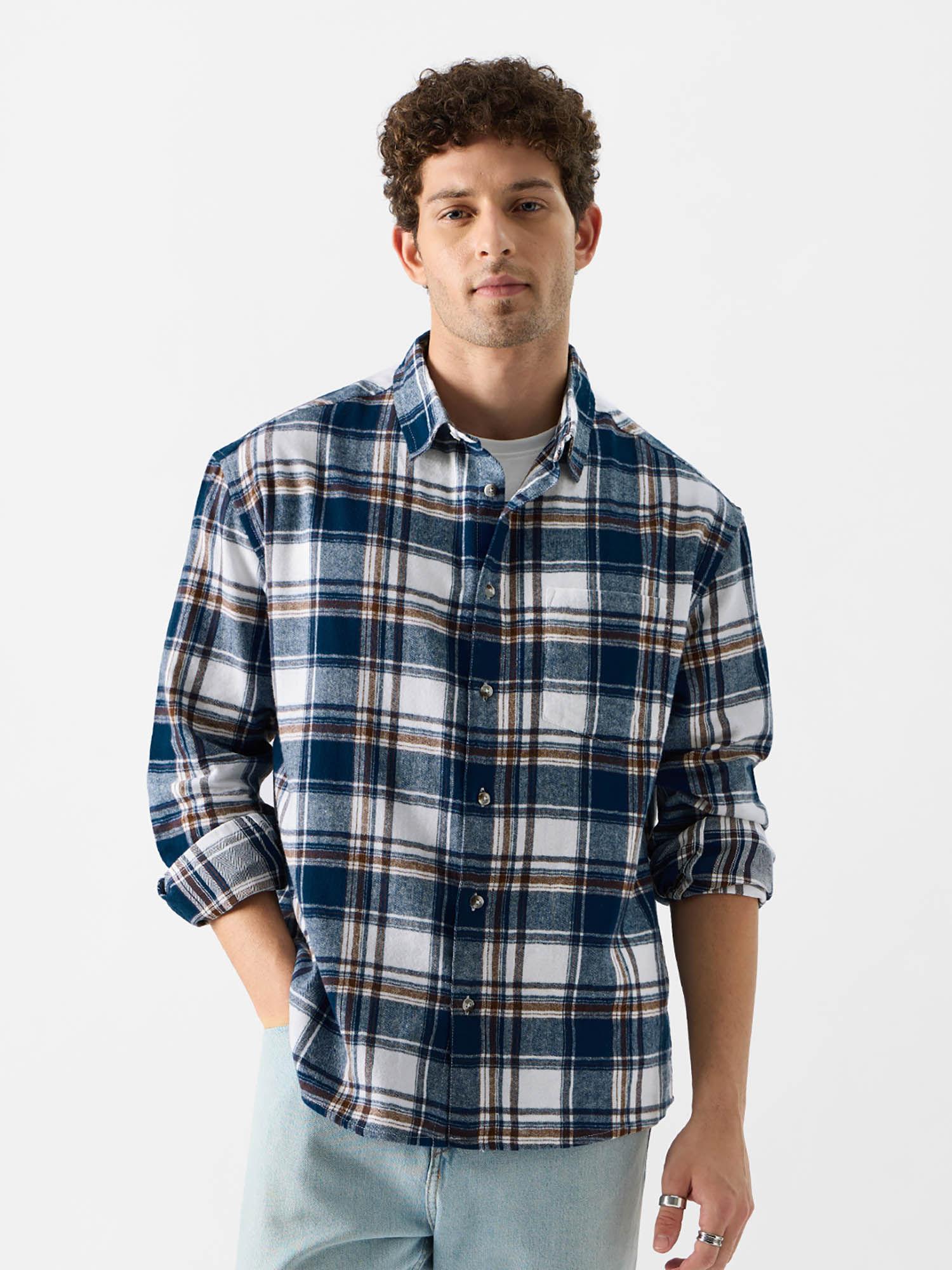 original plaid: blue and white men utility shirts