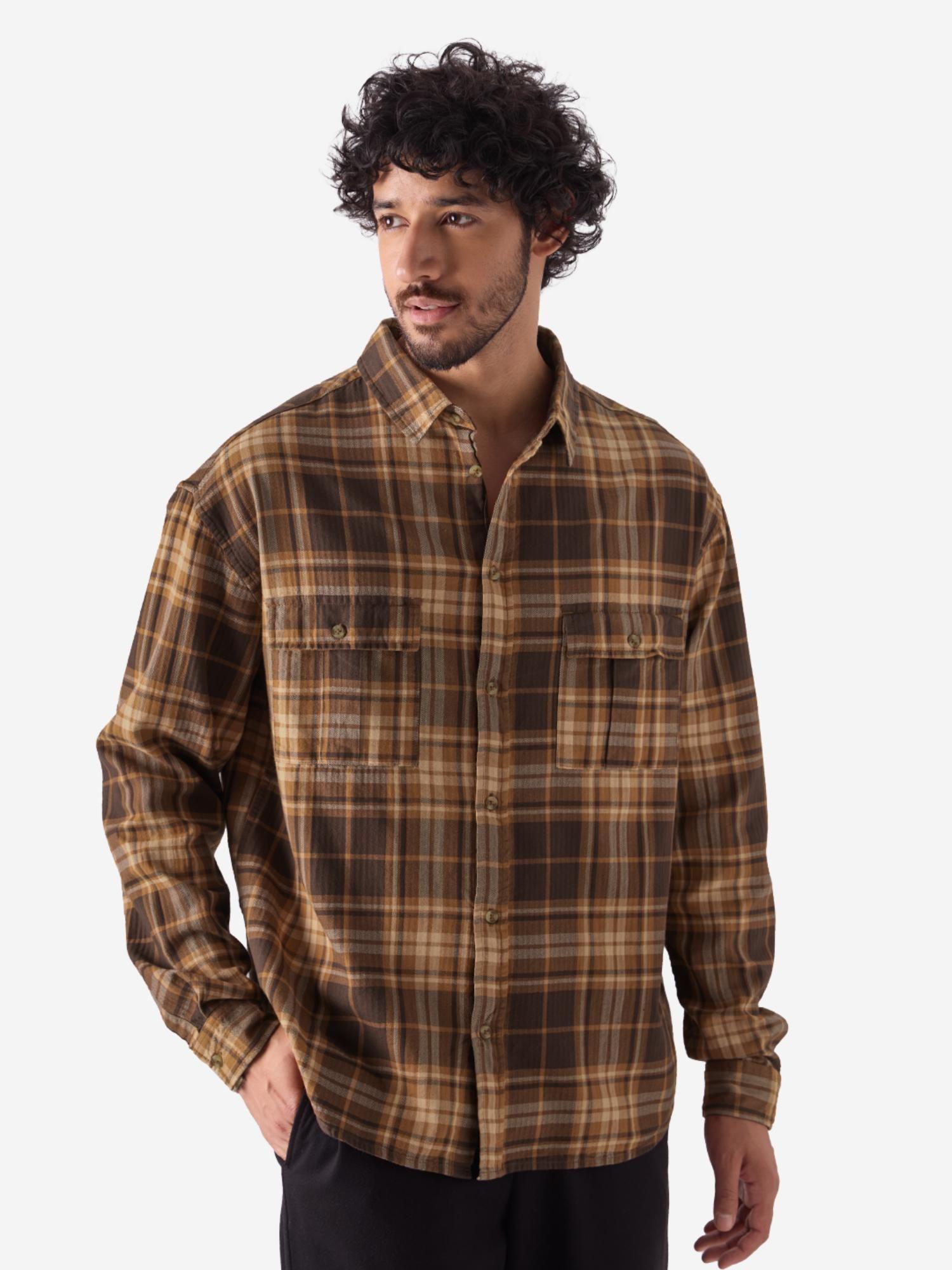 original plaid: brown cashew men utility shirt