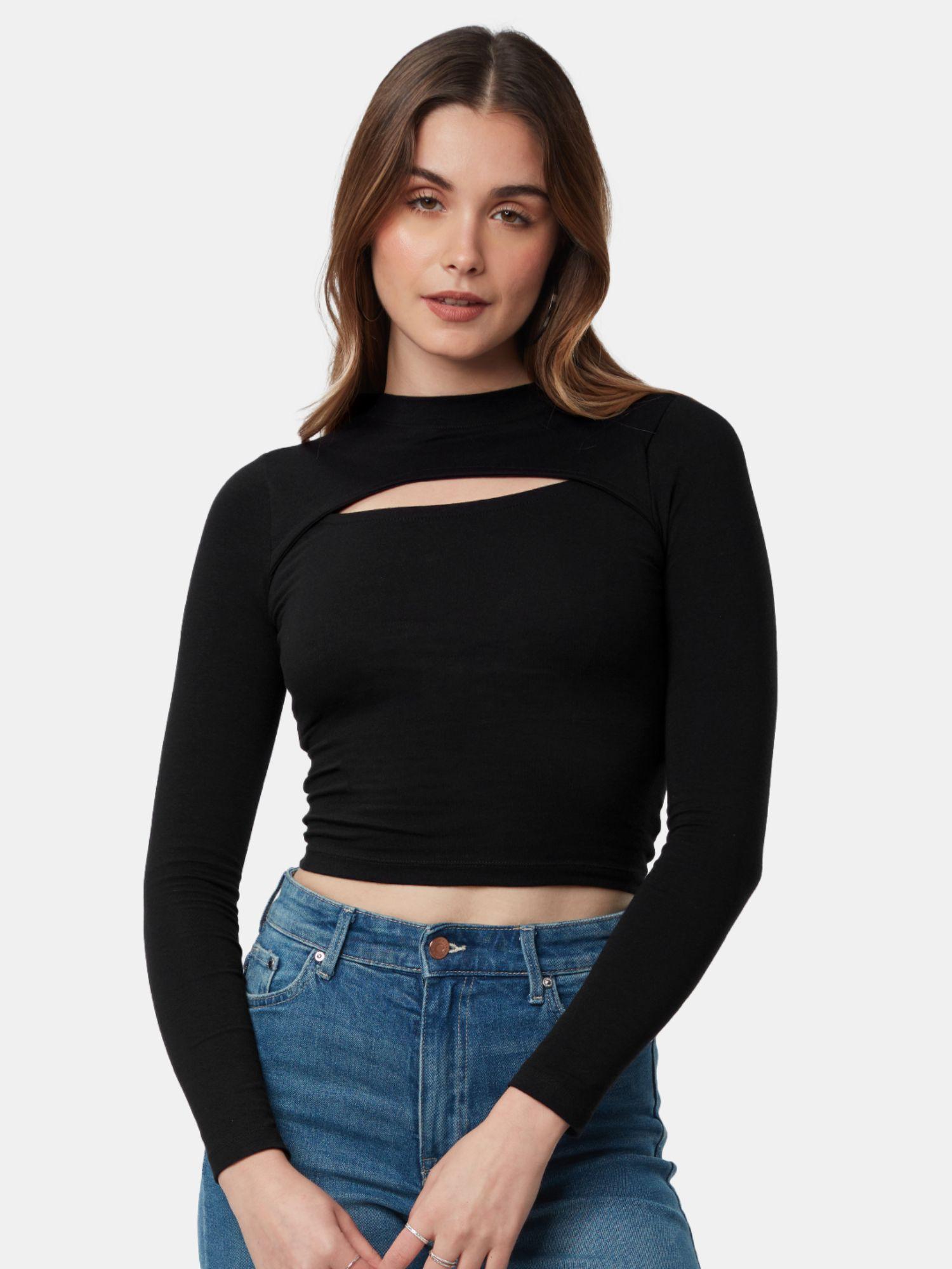 original solids: black (cut out) women cut-out crop top