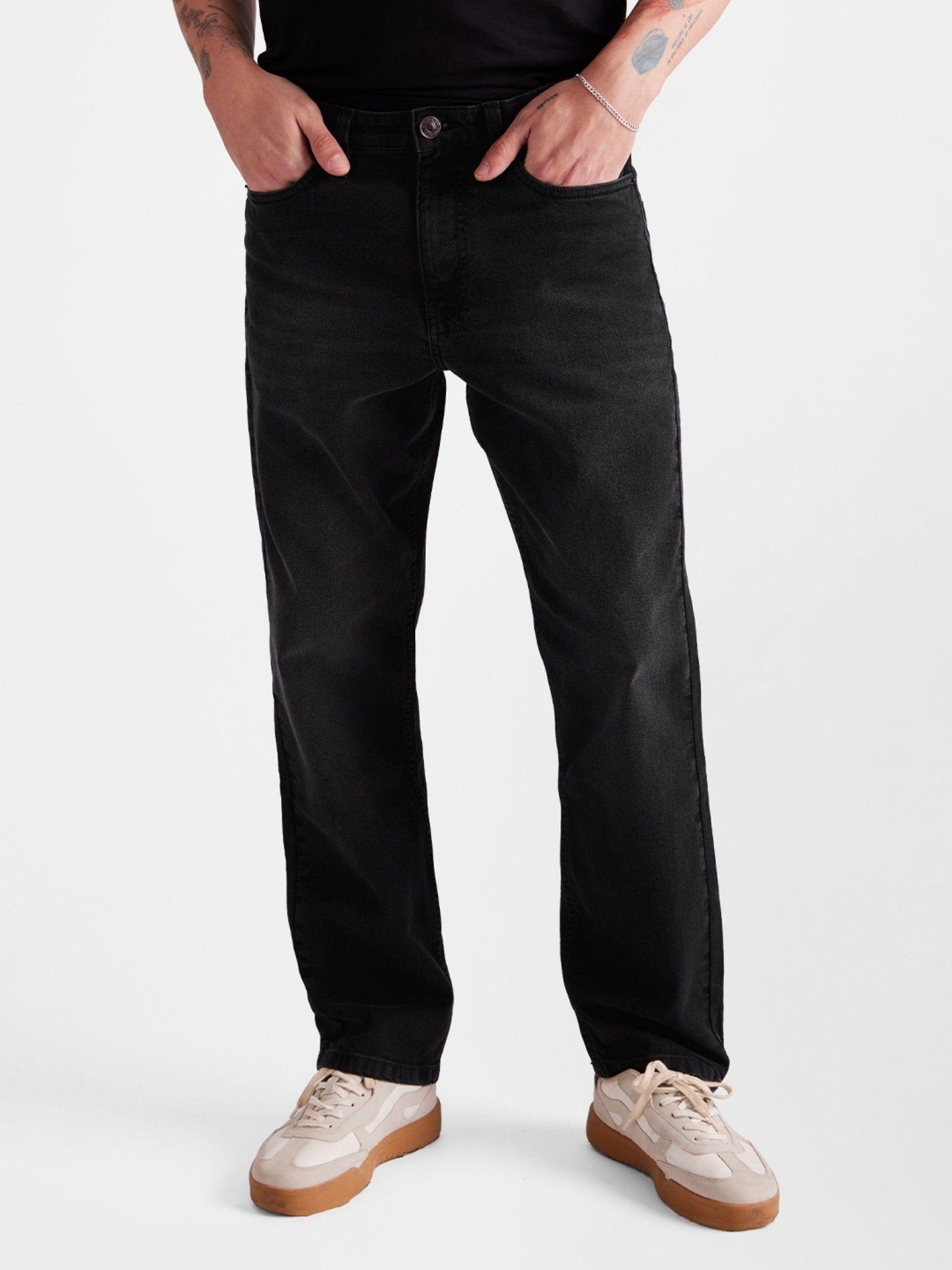 original solids: black (straight fit) jeans for mens