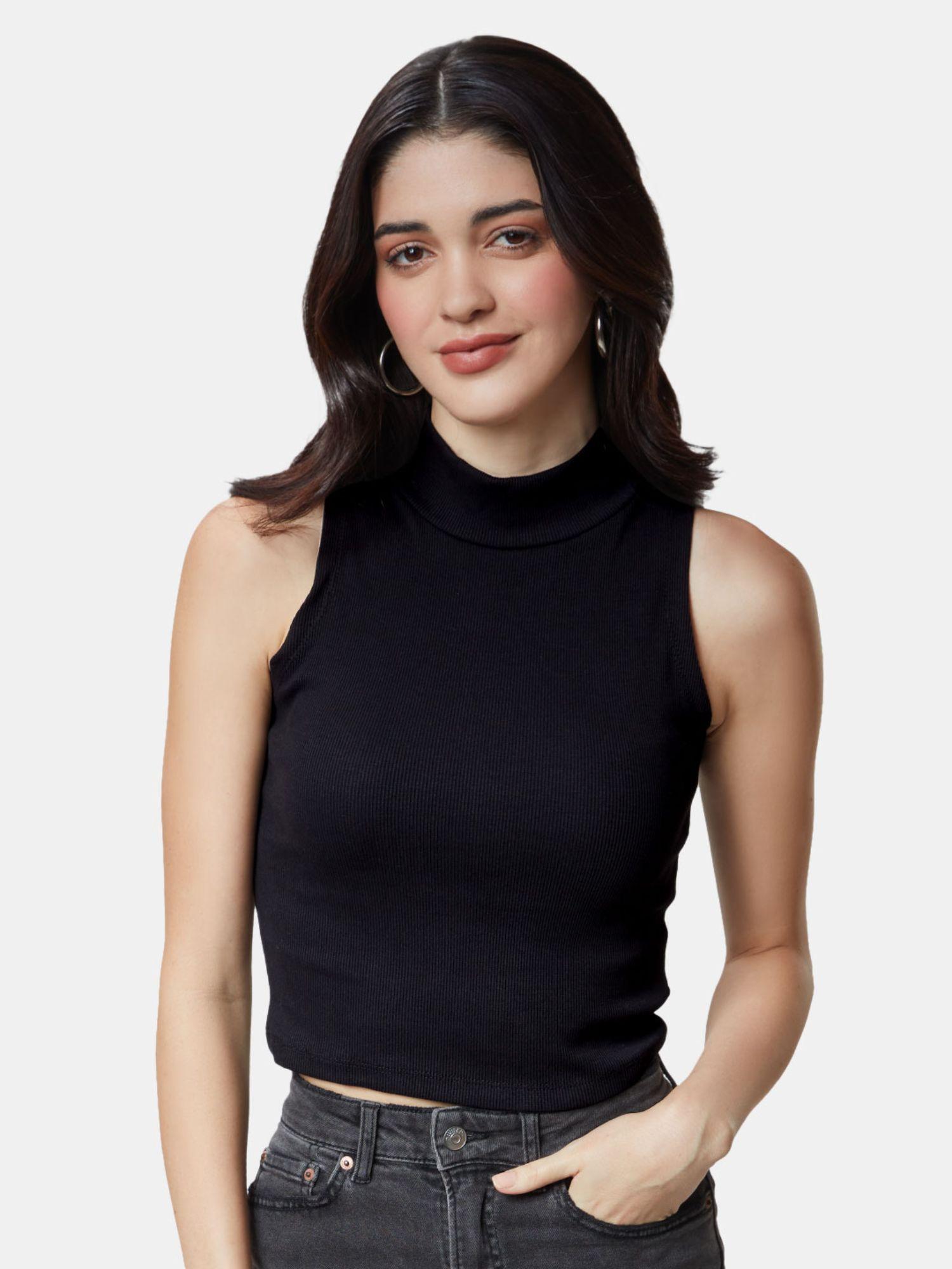 original solids: black women cropped top