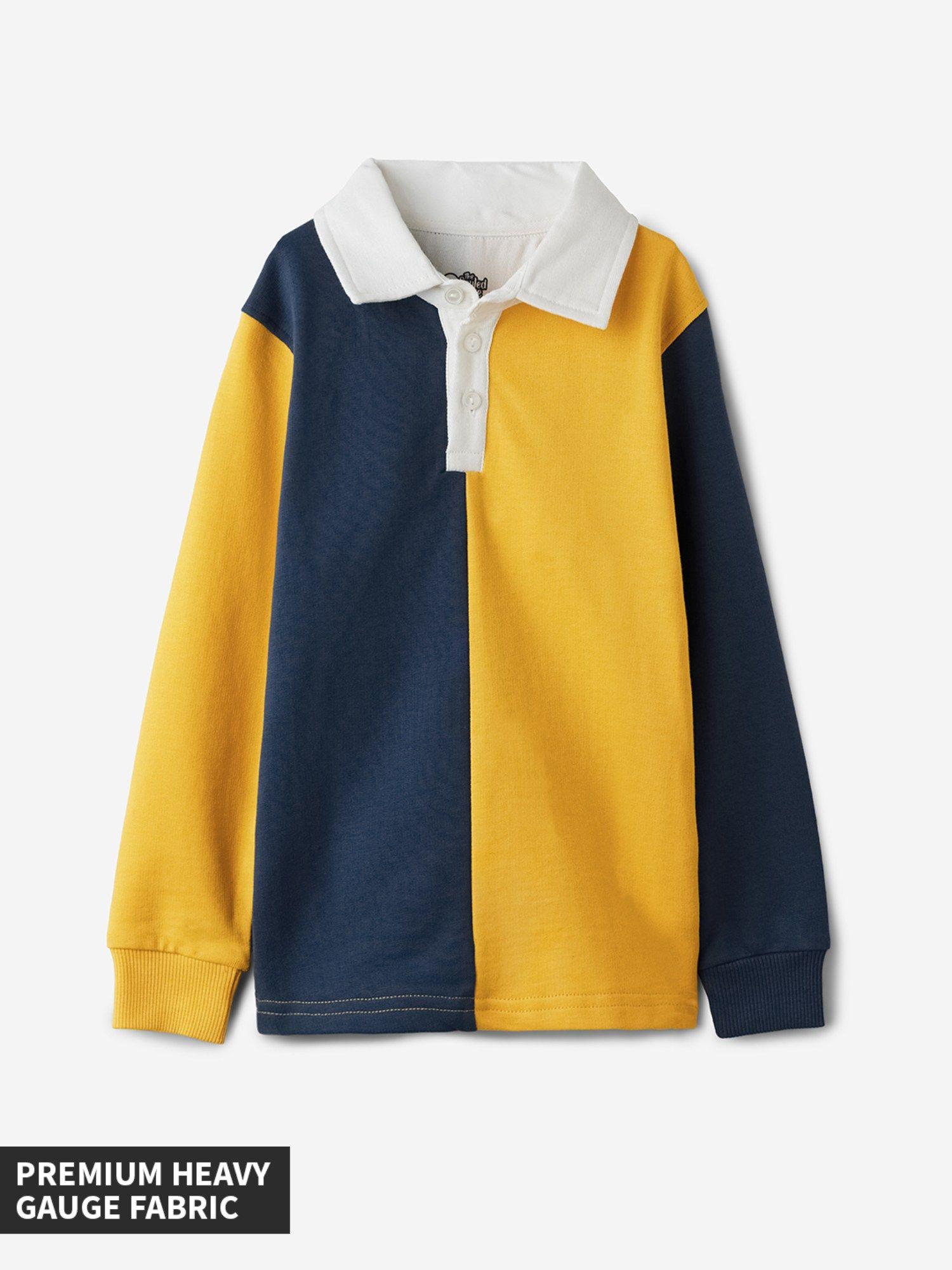 original solids: blue, mustard (colourblock) boys sweatshirt