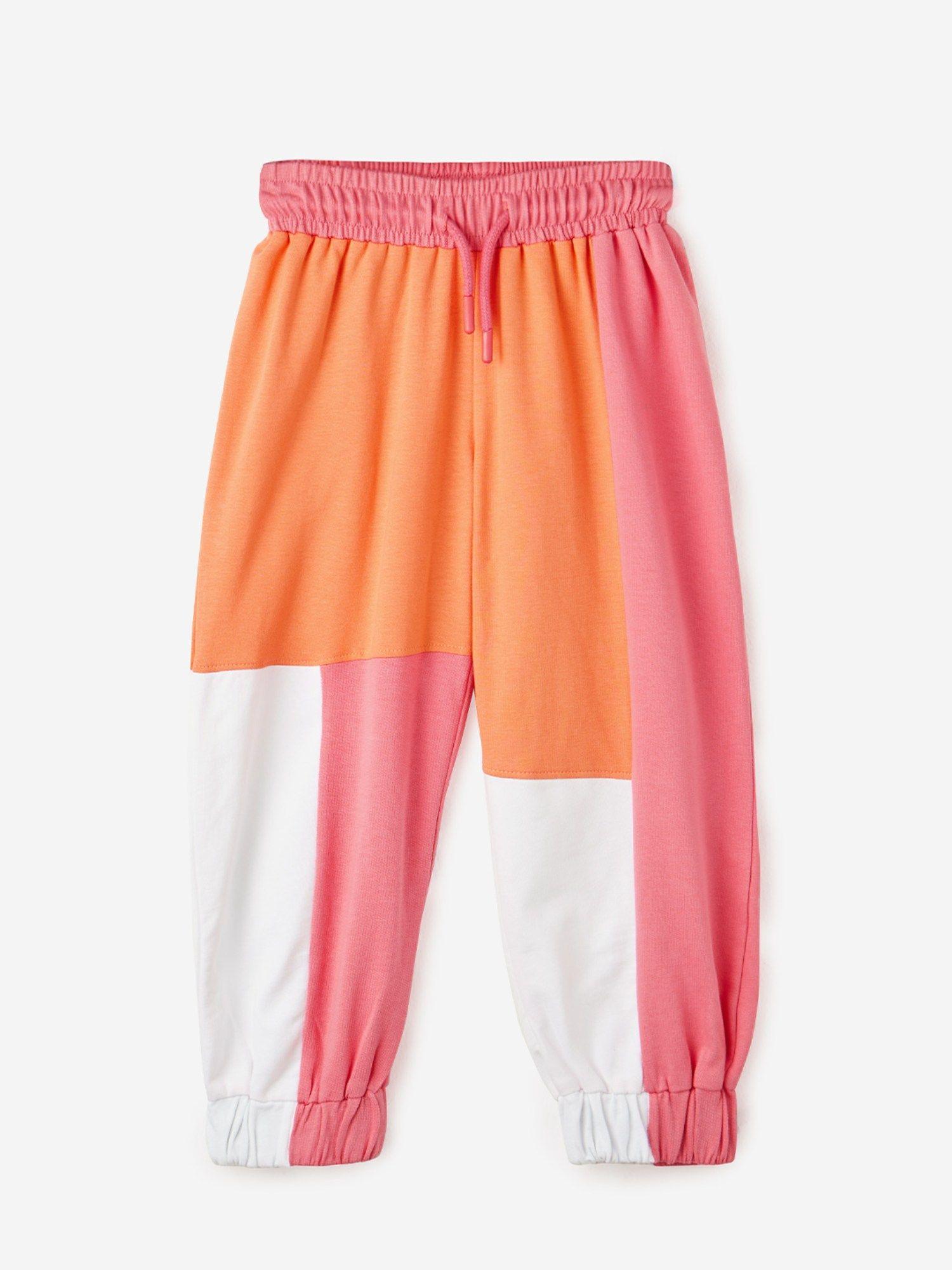 original solids: pink & white girls cotton jogger