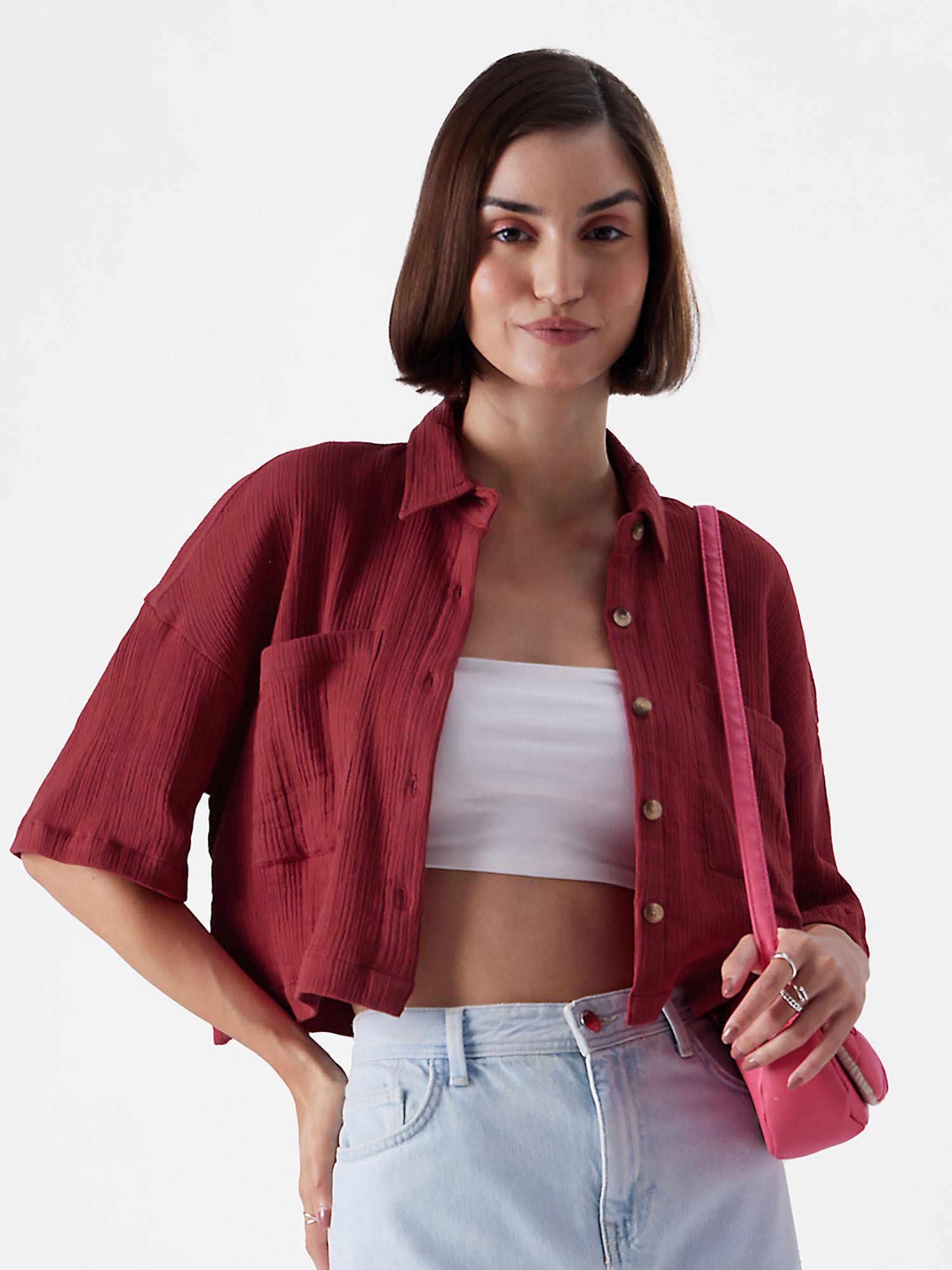 original solids crimson women boxy fit shirts