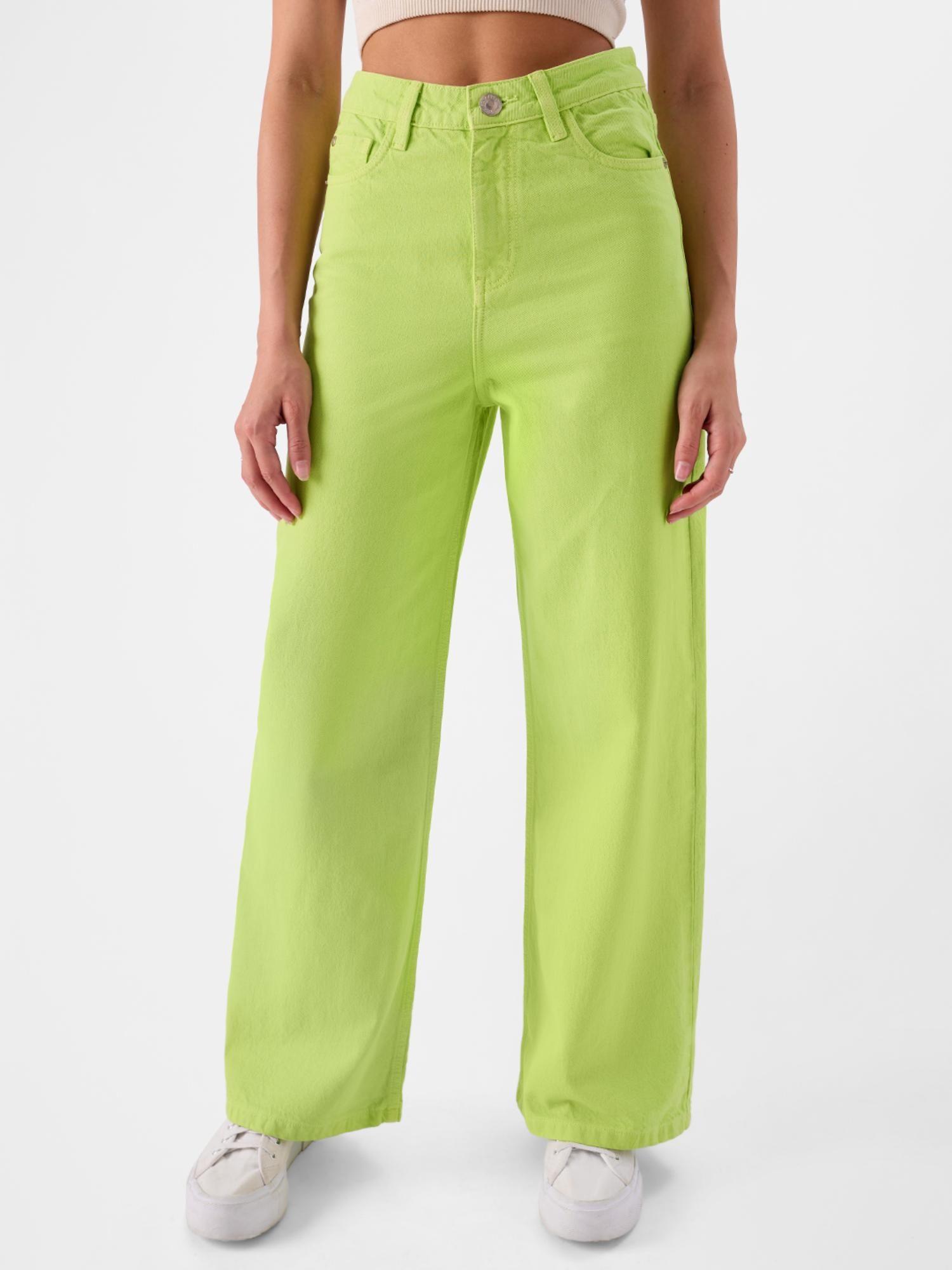 original solids lime women wide leg jeans