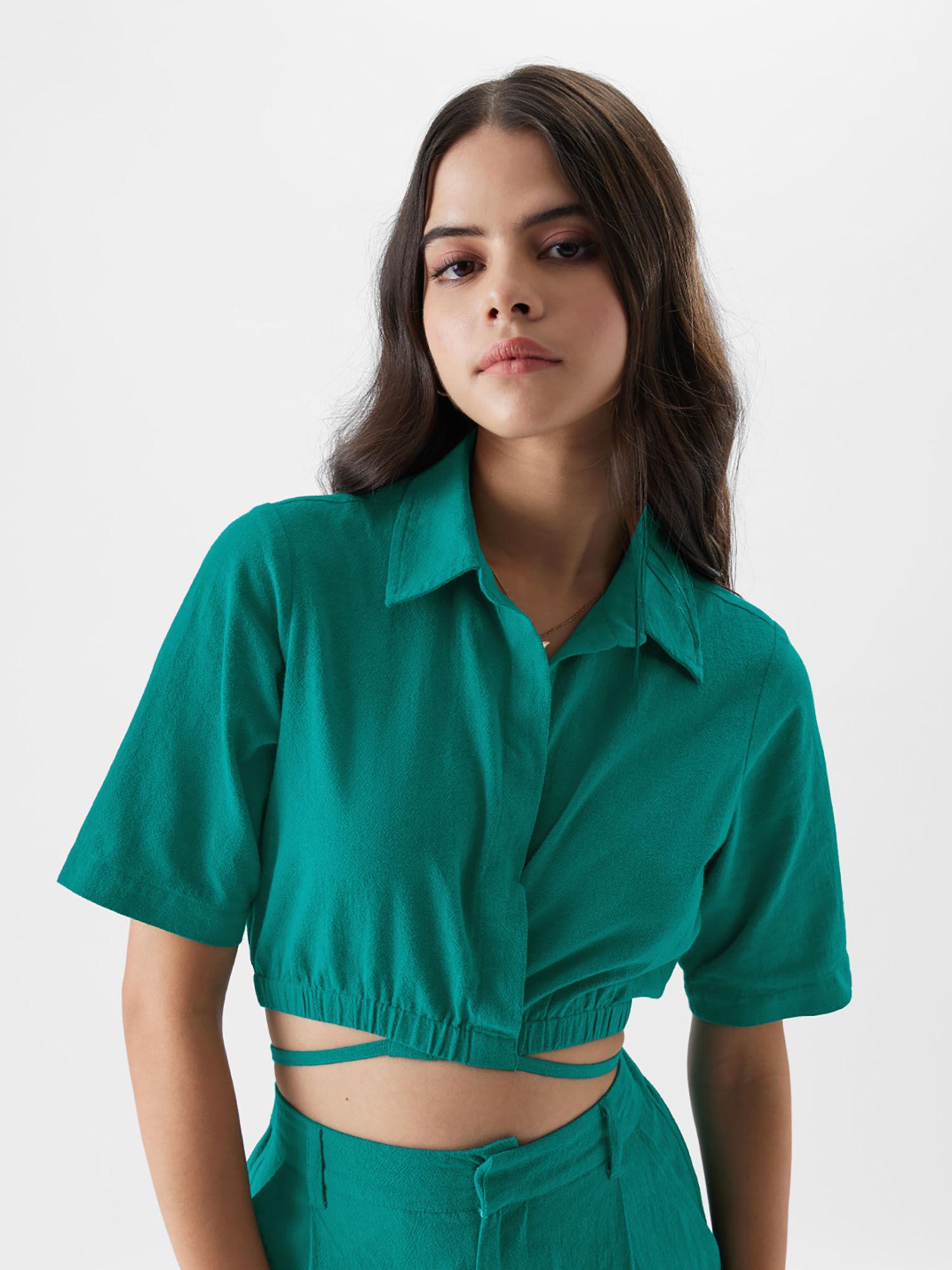 original solids teal green oversized crop tops for womens