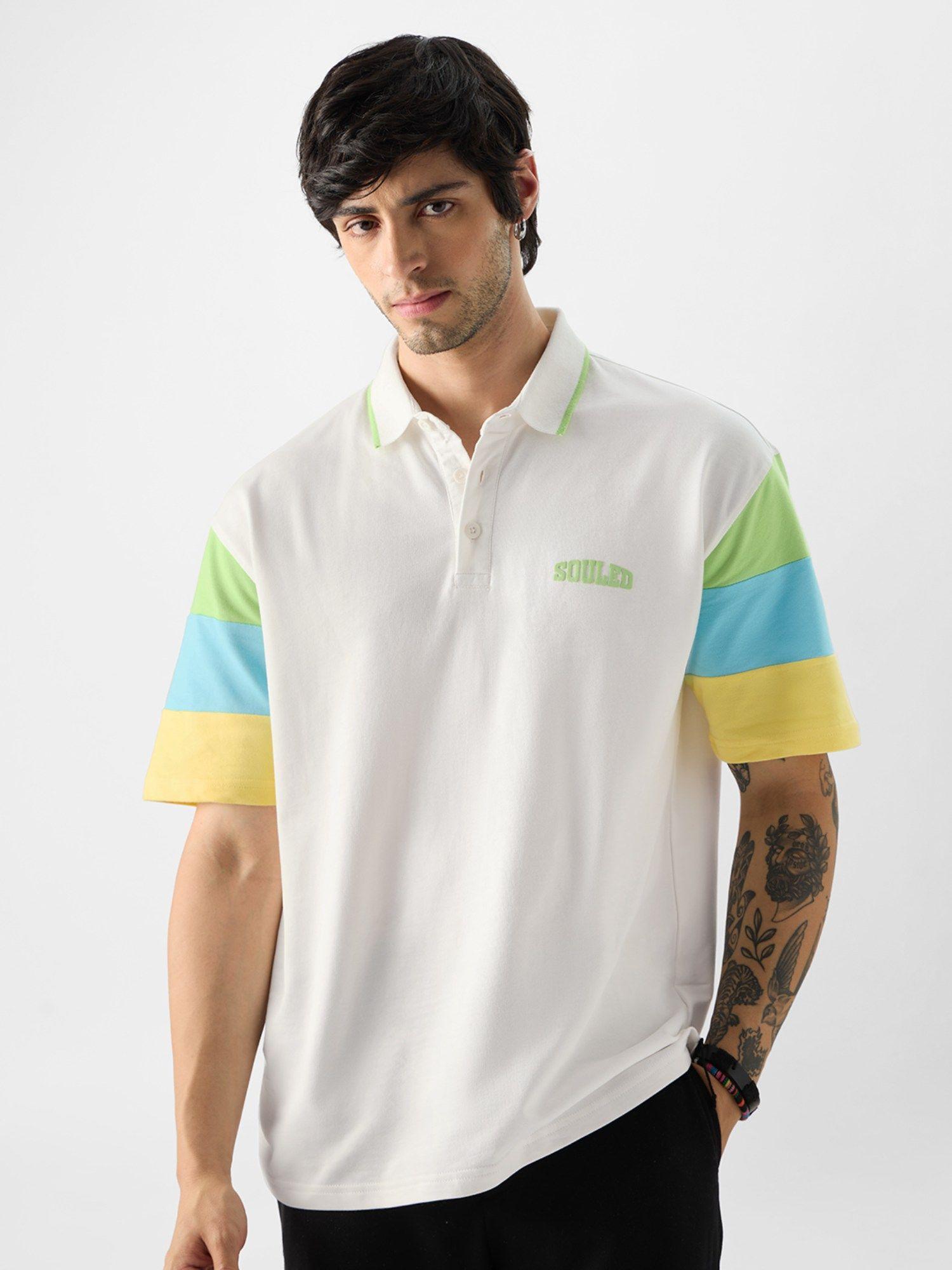 original white block men oversized polo t-shirt