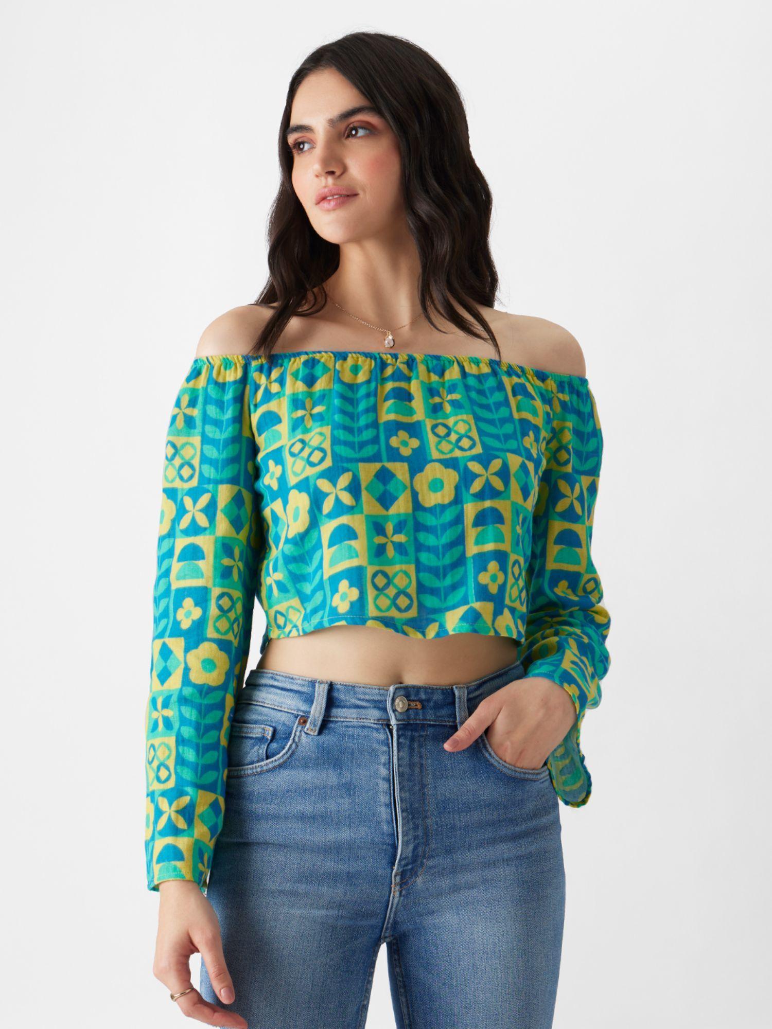 originals : checkered bellflower women cropped top green