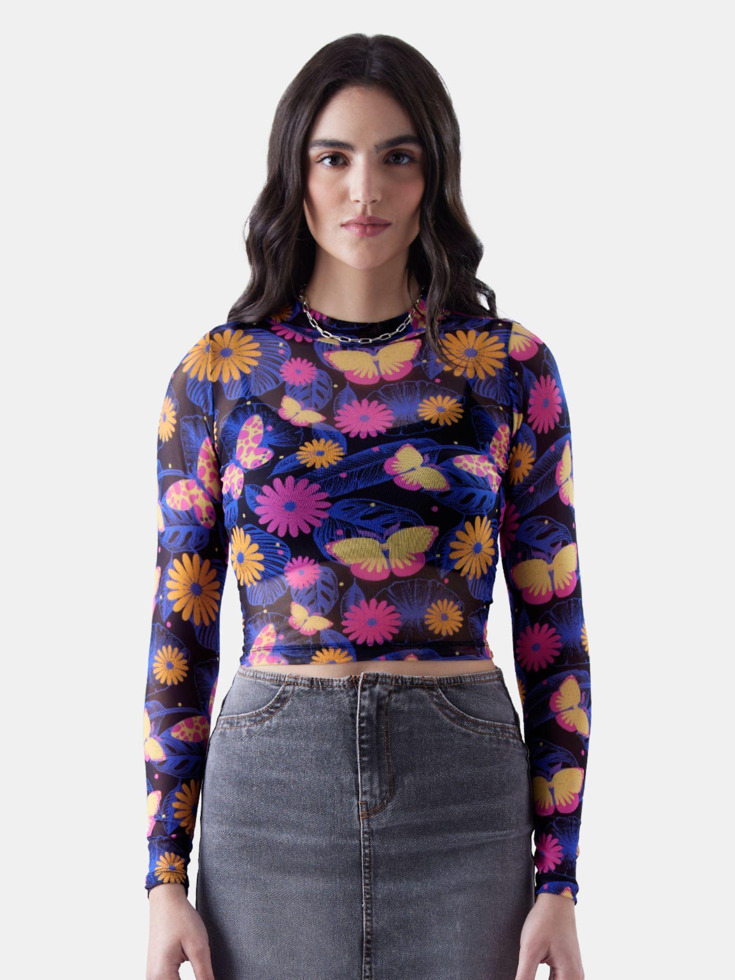 originals : floral night women cropped top navy blue