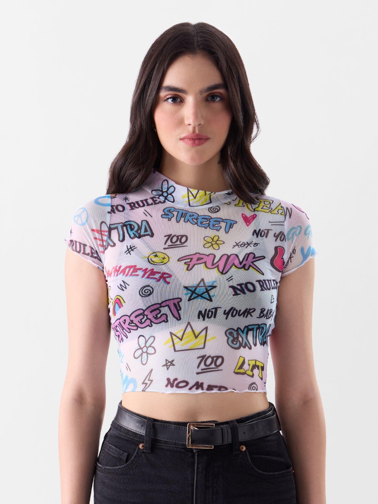 originals : graffiti pattern women cropped top white