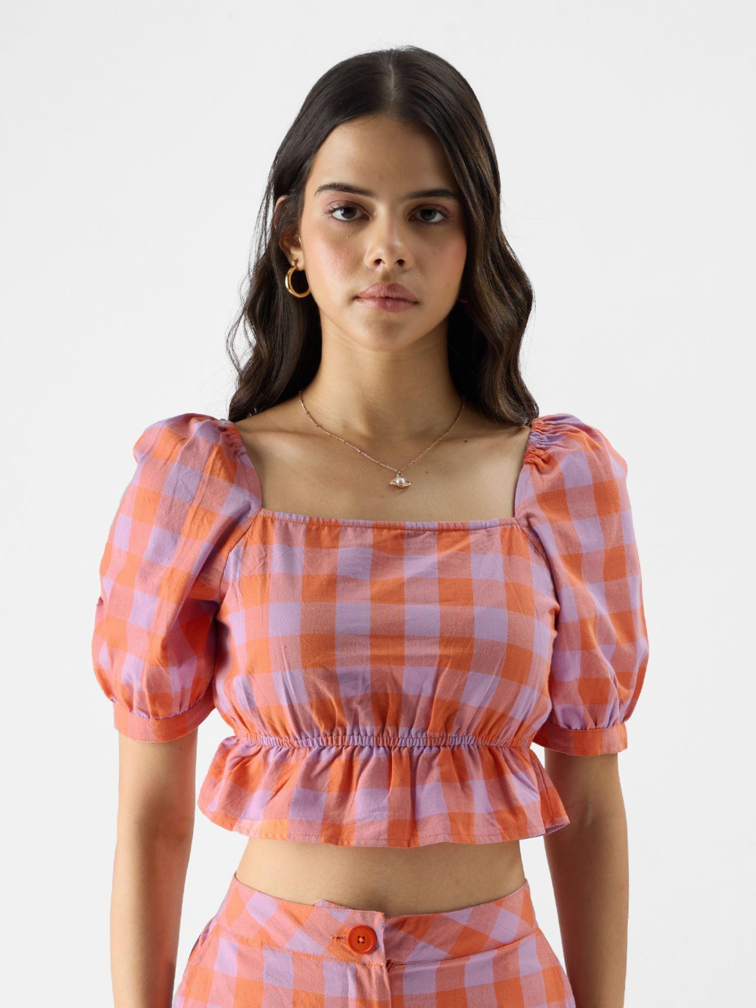 originals : playful plaid women cropped top orange