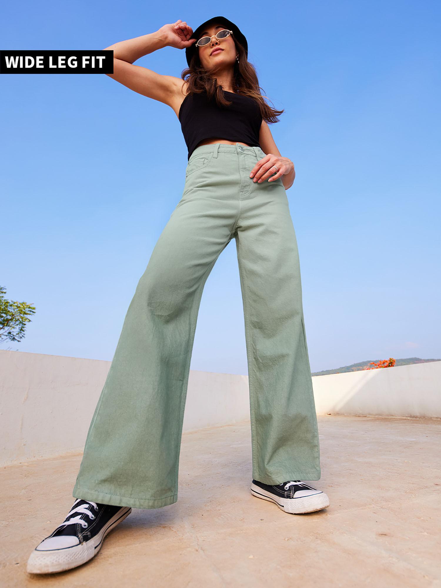 originals solids: sage green women wide leg jeans