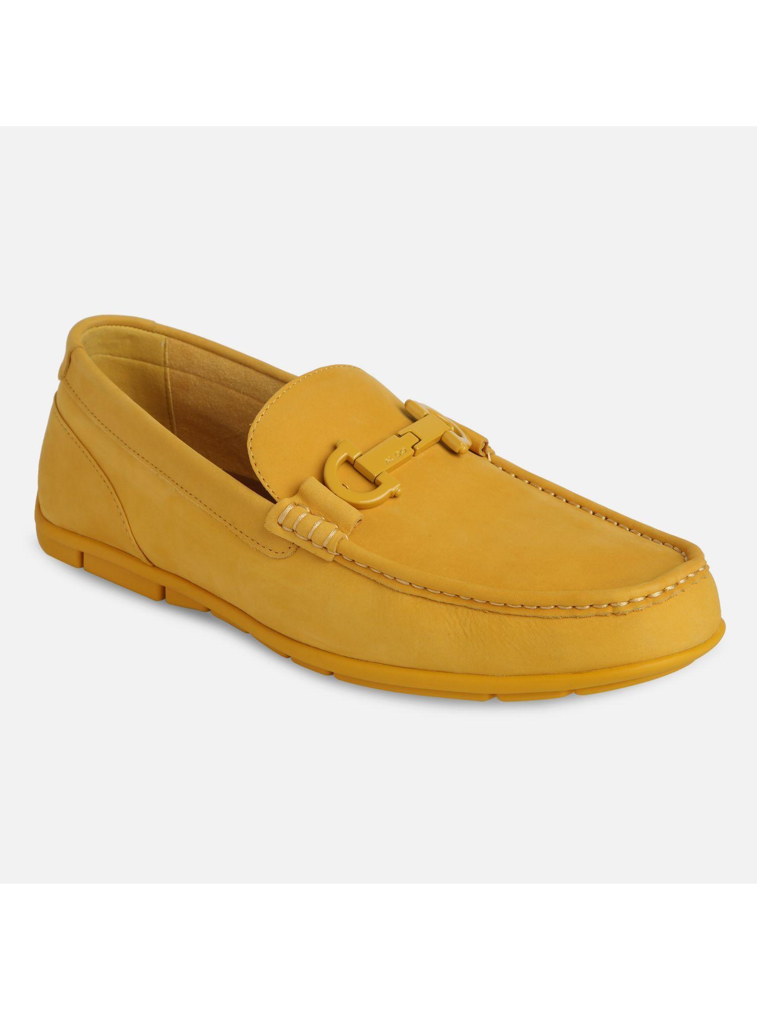 orlovoflex leather yellow solid slip on drivers