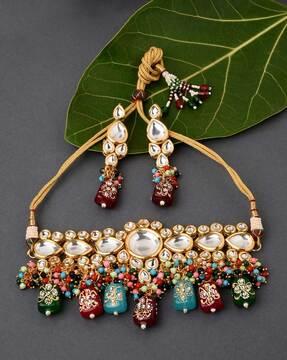 ornate pearl & kundan-studded jewellery set