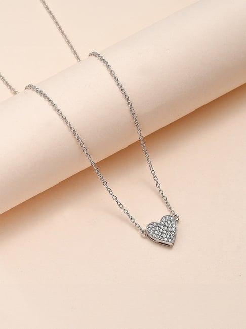 ornate jewels 92.5 sterling silver american diamond heart necklace