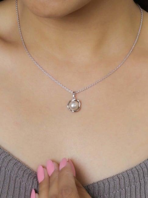 ornate jewels 92.5 sterling silver freshwater pearl flower pendant with chain for women
