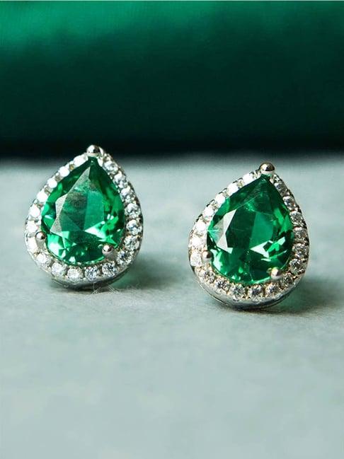 ornate jewels 92.5 sterling silver pear emerald solitaire earrings for women