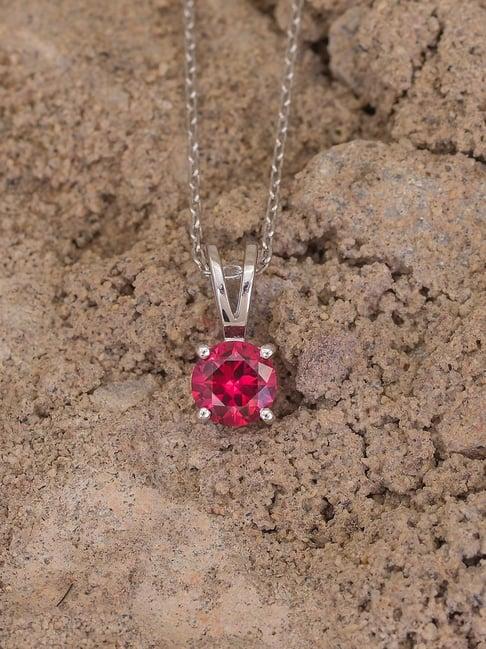 ornate jewels 92.5 sterling silver red ruby solitaire pendant with chain necklace