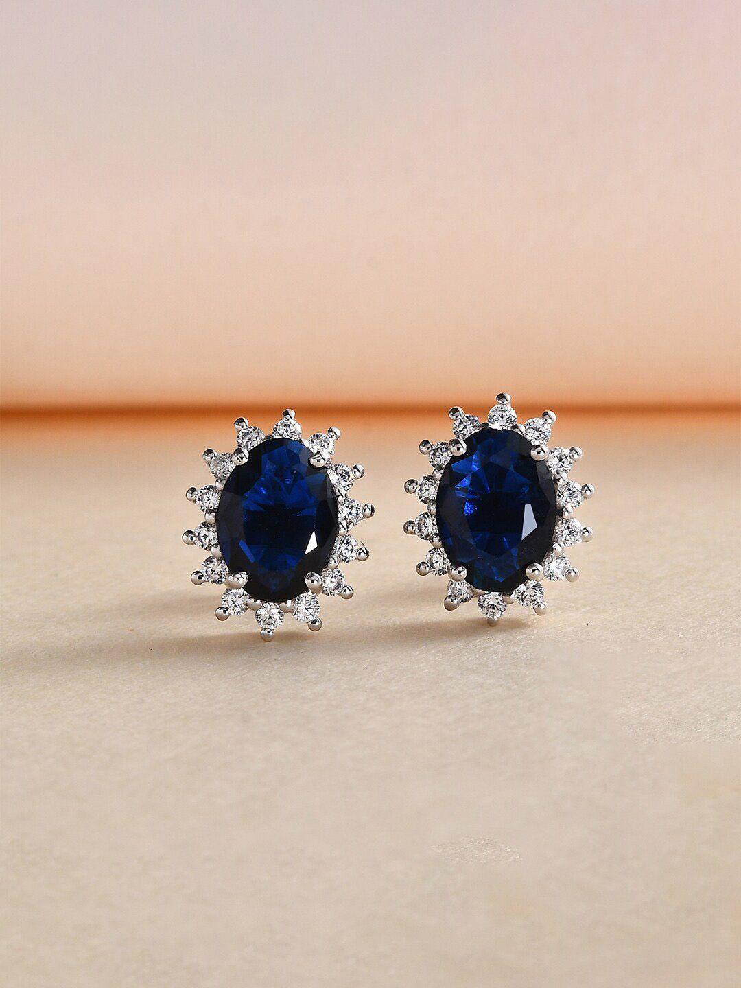 ornate jewels rhodium-plated sapphire oval studs