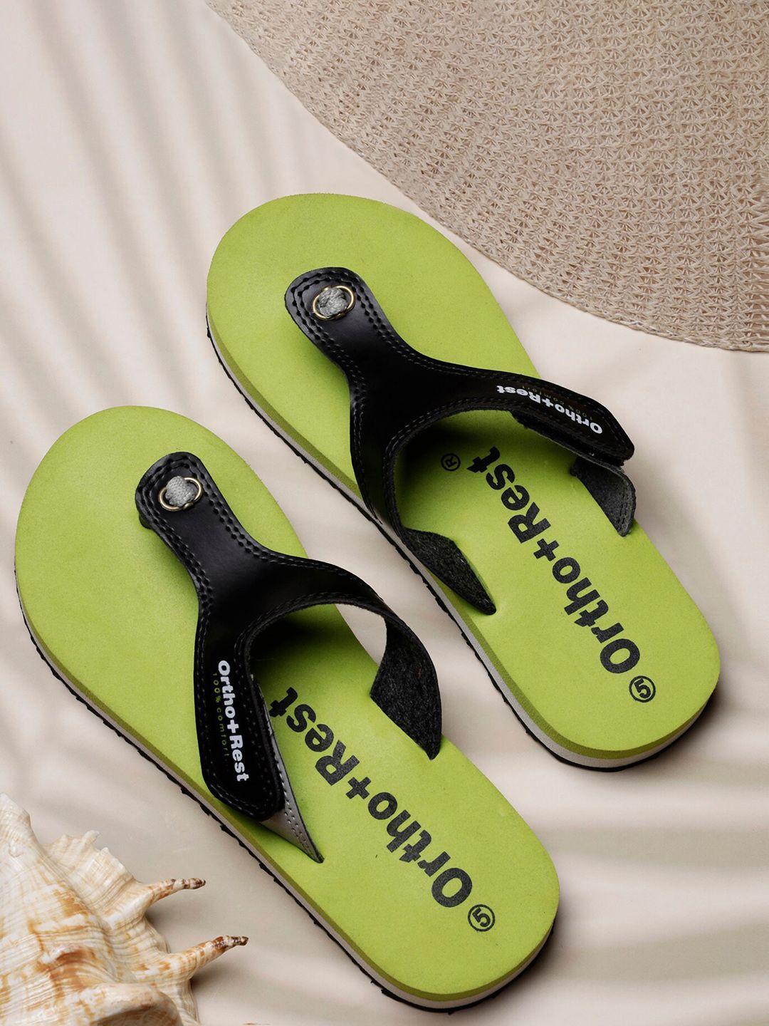 ortho rest women olive green & black printed thong flip-flops