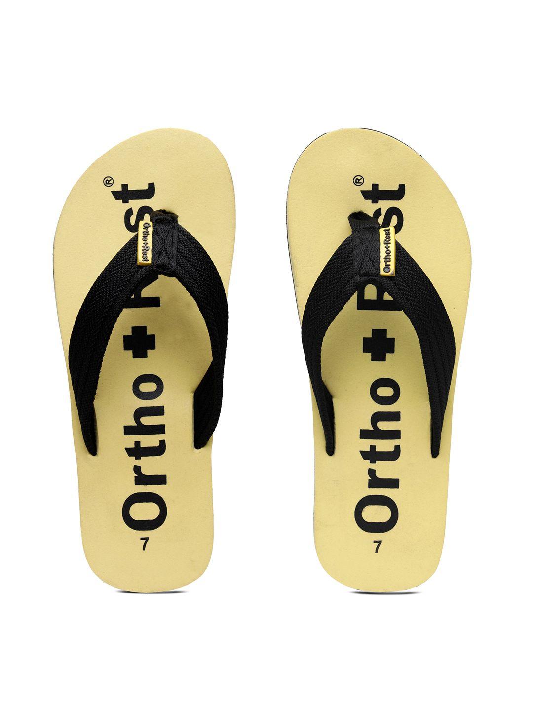 ortho rest men yellow & black printed thong flip-flops