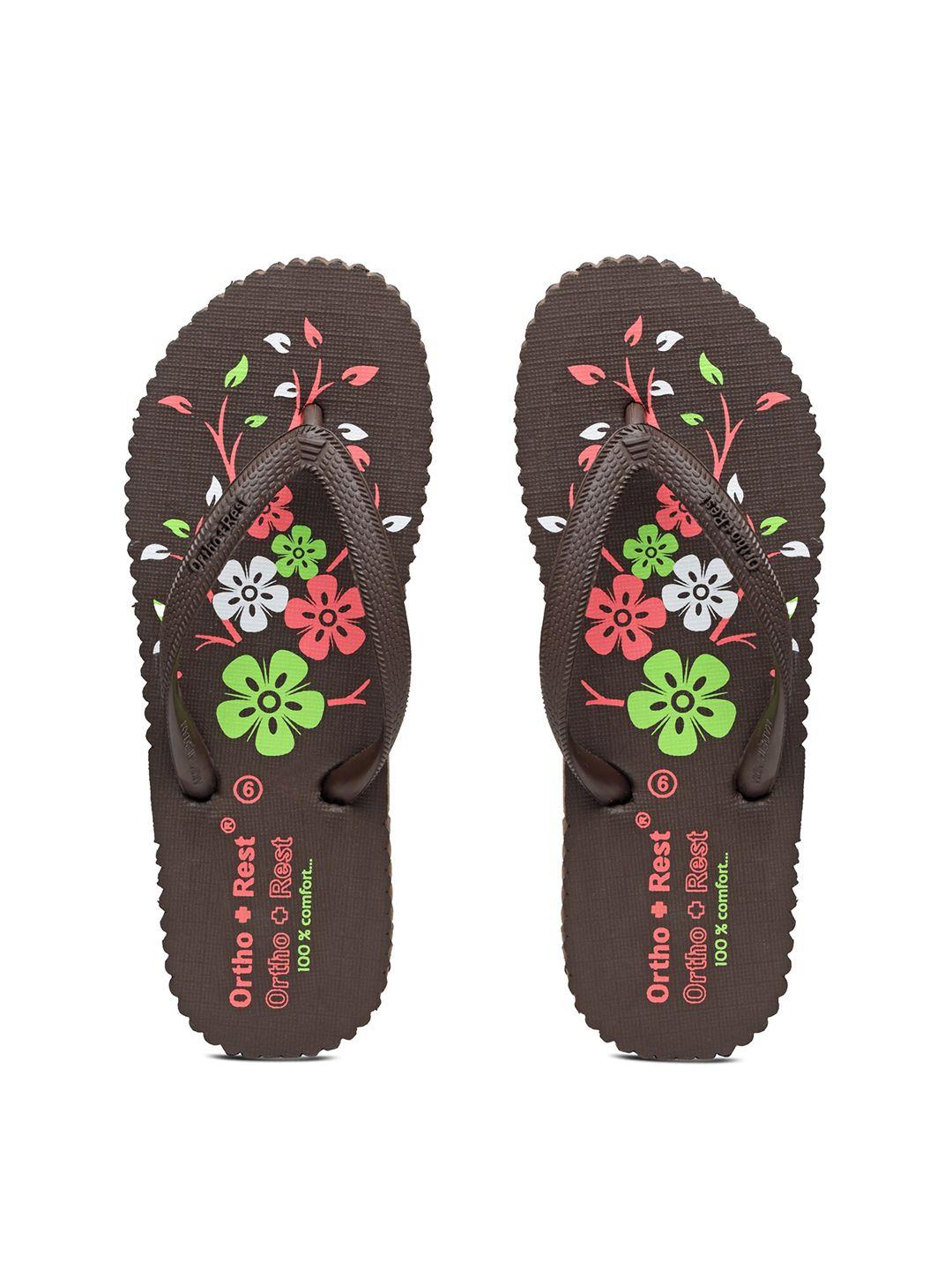 ortho rest women brown & green printed rubber thong flip-flops