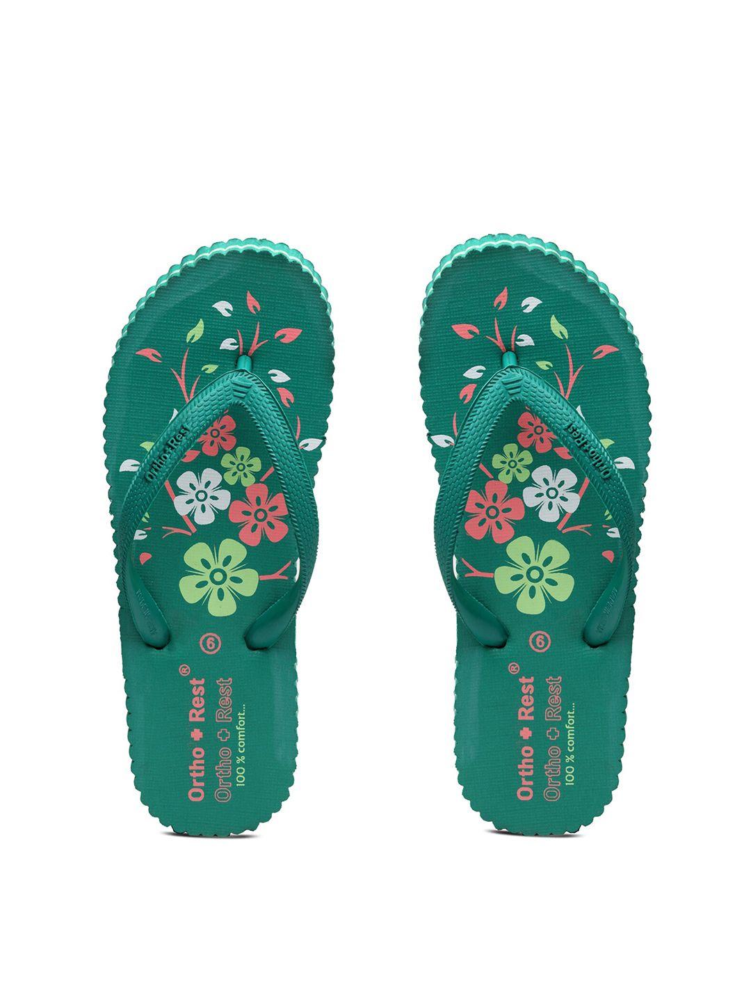 ortho rest women green & pink printed rubber thong flip-flops