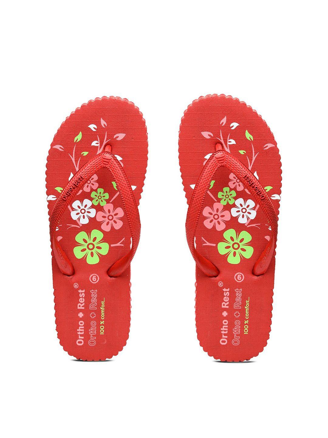 ortho rest women red & green printed rubber thong flip-flops