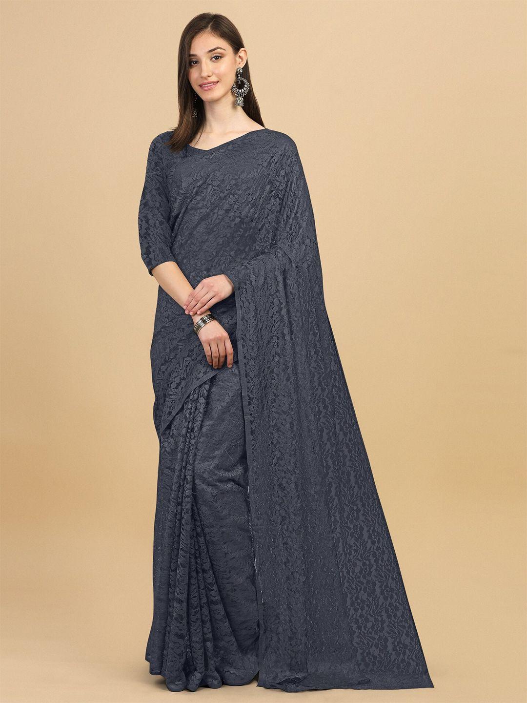 orus bollywood fashion grey floral net saree