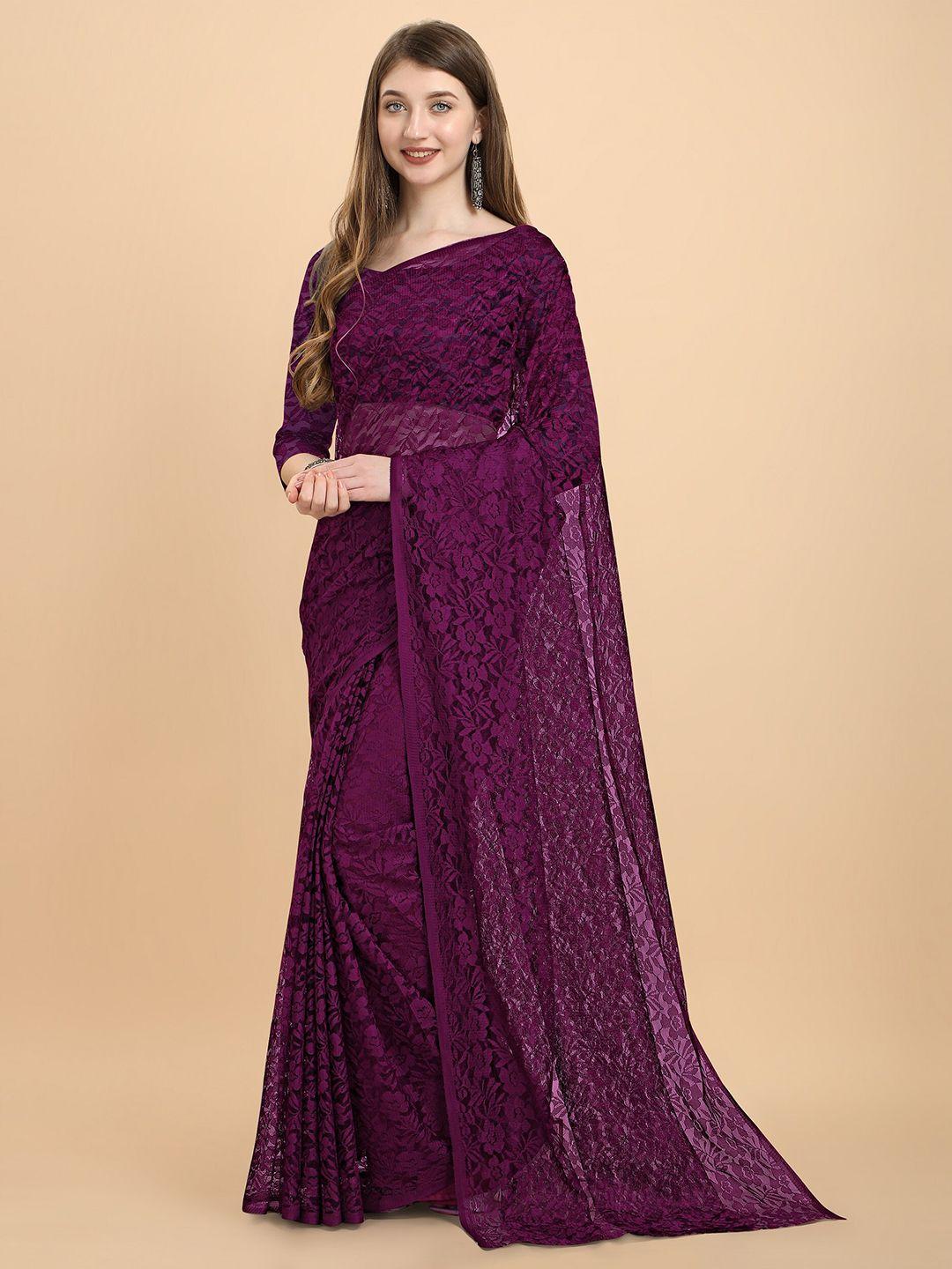 orus purple woven design net saree