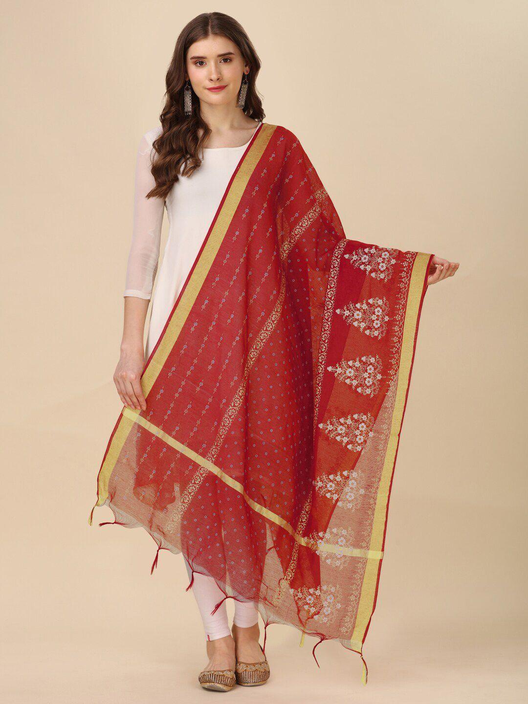 orus red & yellow ethnic motifs printed dupatta