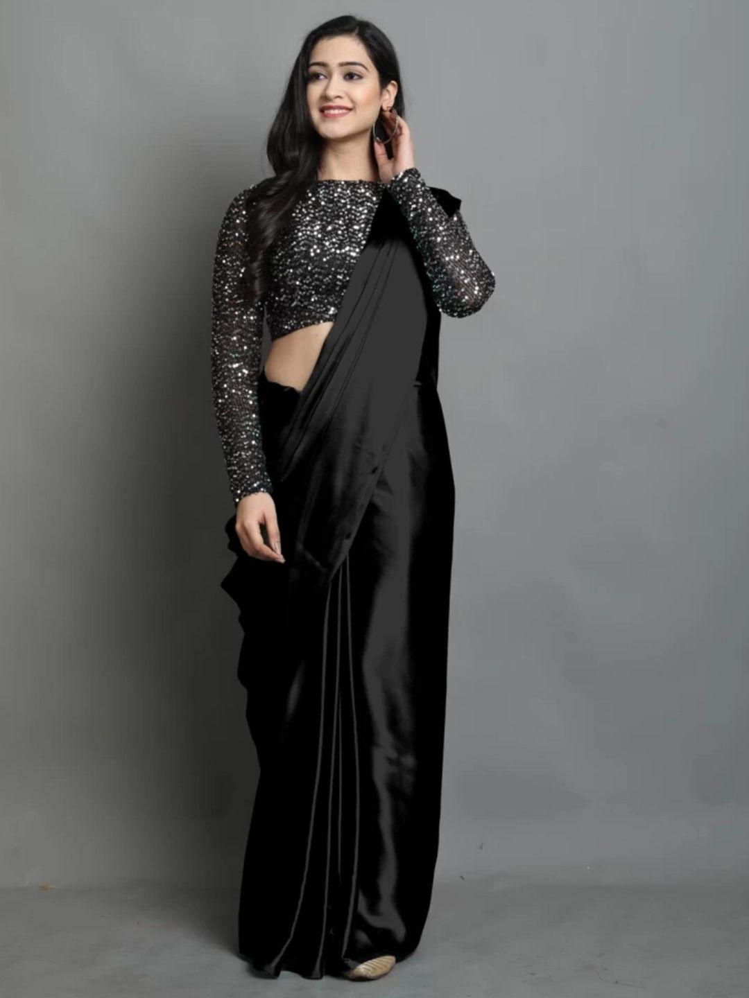 orus solid satin saree with blouse piece