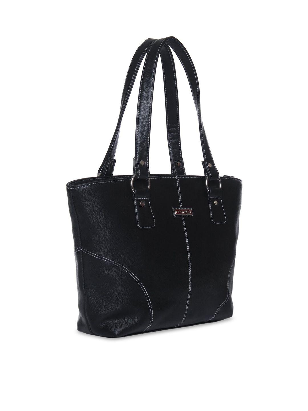 osaiz black pu structured tote bag with cut work