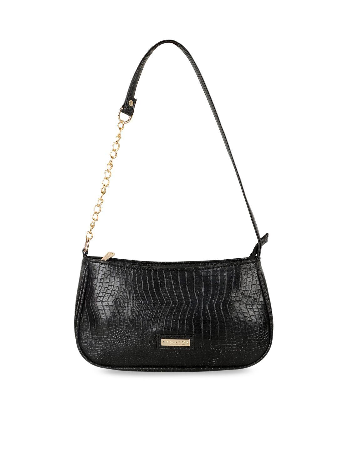 osaiz black textured pu structured shoulder bag with quilted