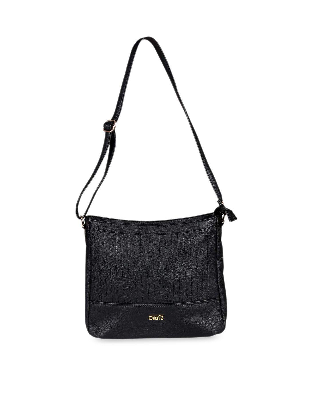 osaiz brown textured structured sling bag with quilted