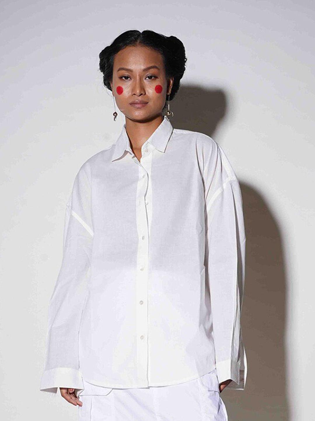 ostilos spread collar drop-shoulder sleeves semi sheer cotton oversized shirt