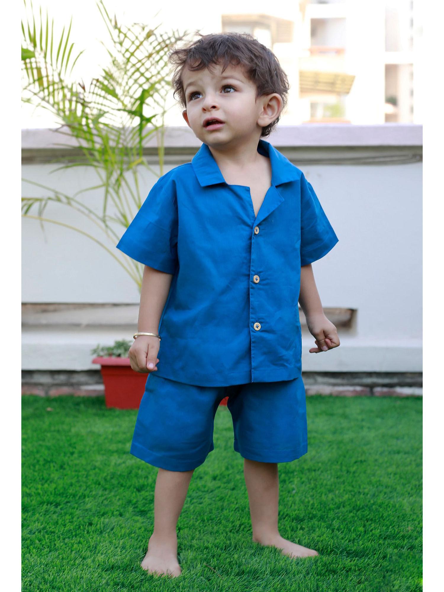 oswald blue cotton shirt and blue short (set of 2)