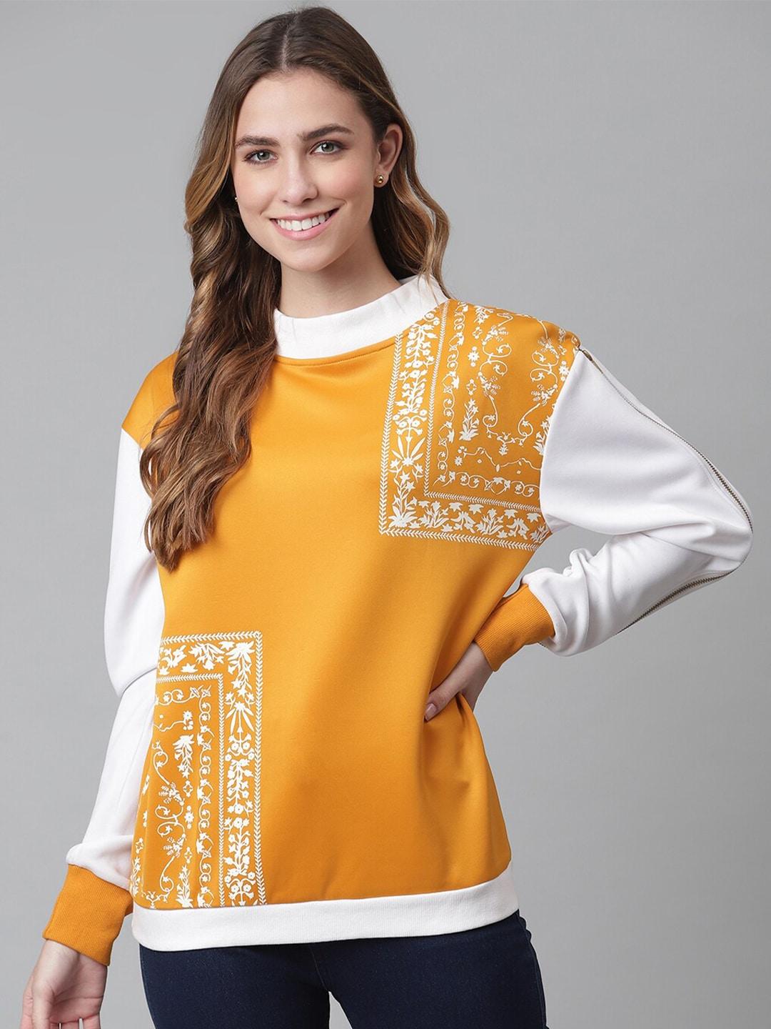 otorva women yellow printed sweatshirt