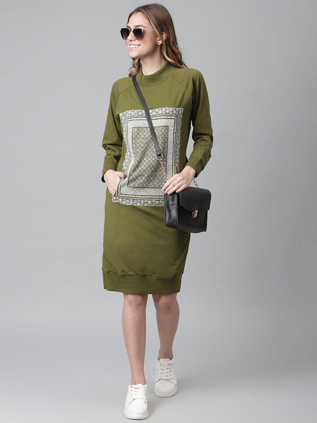 otorva green & white cotton jumper dress