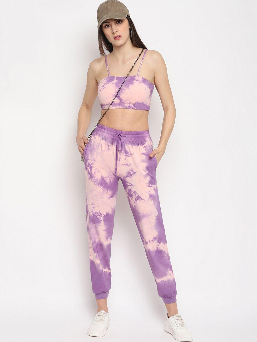 otorva women cotton  purple pink dyed top with joggers