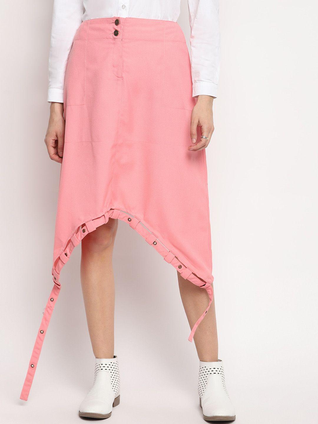 otorva women pink solid a-line midi skirt